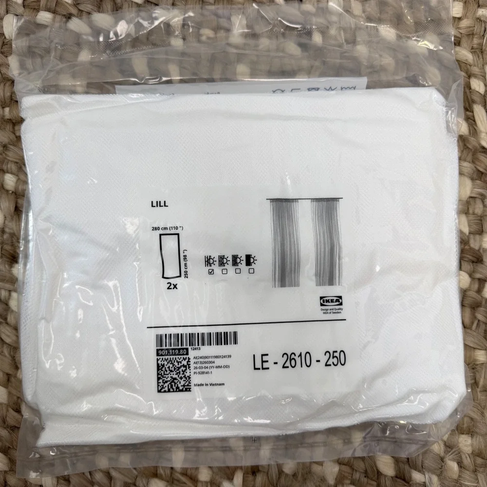 IKEA LILL Lace Curtains3 Pairs 6 Panels Total White 110x98 Sheer Net Mesh NEW